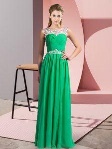 Green Sleeveless Beading Floor Length Prom Dress
