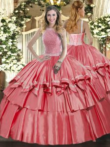 Sleeveless Lace Up Floor Length Beading and Ruffled Layers Quince Ball Gowns