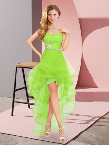 Sleeveless Lace Up High Low Beading Prom Dress