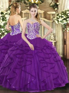 New Style Purple Sweetheart Neckline Beading and Ruffles Sweet 16 Quinceanera Dress Sleeveless Lace Up
