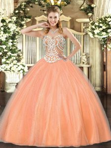 Excellent Sleeveless Lace Up Floor Length Beading Sweet 16 Quinceanera Dress