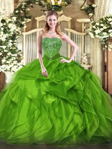Luxury Floor Length 15 Quinceanera Dress Strapless Sleeveless Lace Up