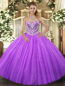 Lavender Sweet 16 Dresses Military Ball and Sweet 16 and Quinceanera with Beading Sweetheart Sleeveless Lace Up