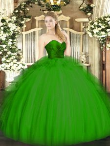 Elegant Green Sleeveless Floor Length Ruffles Zipper Sweet 16 Quinceanera Dress