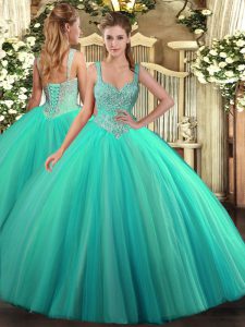 Turquoise Lace Up Quinceanera Dress Beading Sleeveless Floor Length