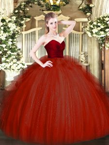 Wine Red Sleeveless Ruffles Floor Length Sweet 16 Quinceanera Dress