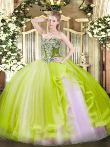 Fabulous Yellow Green Tulle Lace Up Strapless Sleeveless Floor Length Quinceanera Dress Beading and Ruffles