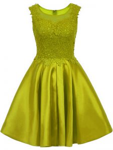 Ideal Olive Green Satin Zipper Scoop Sleeveless Mini Length Dama Dress for Quinceanera Lace
