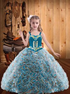 Embroidery and Ruffles Little Girls Pageant Gowns Multi-color Lace Up Sleeveless Floor Length