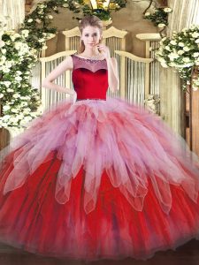 Shining Multi-color Zipper Scoop Beading and Ruffles Quinceanera Dresses Organza Sleeveless