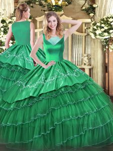 Dazzling Turquoise Side Zipper Sweet 16 Dresses Beading and Embroidery and Ruffled Layers Sleeveless Floor Length