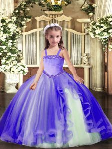 Affordable Sleeveless Lace Up Floor Length Appliques Pageant Gowns For Girls