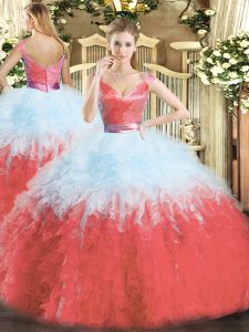 Multi-color Zipper 15th Birthday Dress Ruffles Sleeveless Floor Length