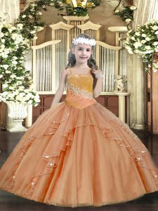 Rust Red Sleeveless Tulle Lace Up Pageant Dress for Teens for Party and Sweet 16 and Quinceanera and Wedding Party