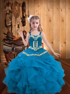 Embroidery and Ruffles Pageant Gowns Blue Lace Up Sleeveless Floor Length