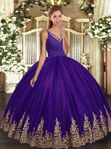 Modest Floor Length Ball Gowns Sleeveless Eggplant Purple Sweet 16 Quinceanera Dress Backless