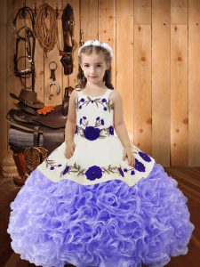 Lavender Ball Gowns Embroidery and Ruffles Little Girls Pageant Dress Wholesale Lace Up Fabric With Rolling Flowers Slee