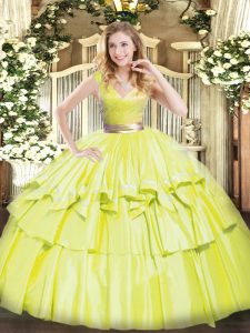 Chic Floor Length Ball Gowns Sleeveless Yellow Green Quinceanera Dresses Zipper
