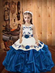 Blue Sleeveless Organza Lace Up Little Girls Pageant Dress Wholesale for Sweet 16 and Quinceanera