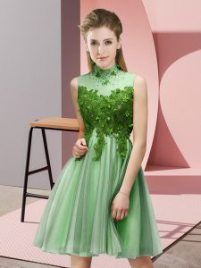 Apple Green Sleeveless Knee Length Appliques Lace Up Wedding Party Dress