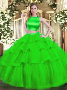 Simple Green Sleeveless Tulle Criss Cross Sweet 16 Quinceanera Dress for Military Ball and Sweet 16 and Quinceanera
