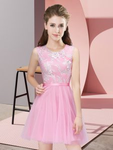 Fantastic Mini Length Pink Damas Dress Scoop Sleeveless Side Zipper