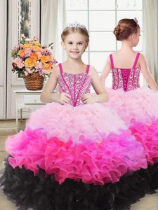 Floor Length Multi-color Little Girls Pageant Gowns Organza Sleeveless Beading and Ruffles