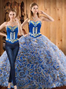Sweetheart Long Sleeves Sweet 16 Quinceanera Dress With Train Sweep Train Embroidery Multi-color Fabric With Rolling Flo