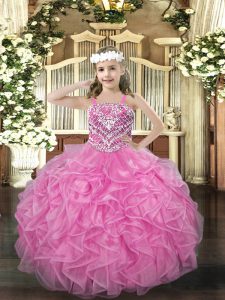 Classical Straps Sleeveless Organza Pageant Gowns For Girls Beading and Ruffles Lace Up