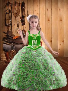 Ball Gowns Little Girls Pageant Dress Multi-color Straps Fabric With Rolling Flowers Sleeveless Floor Length Lace Up