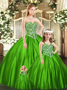 Green Quinceanera Dress Military Ball and Sweet 16 and Quinceanera with Beading Sweetheart Sleeveless Lace Up