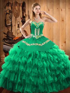 Charming Green Sleeveless Embroidery and Ruffled Layers Floor Length Quinceanera Dress