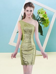 Sumptuous Yellow Green One Shoulder Zipper Sequins Prom Dresses Sleeveless