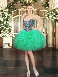 High Quality Turquoise Organza Lace Up Sweetheart Sleeveless Mini Length Homecoming Dress Beading and Ruffles