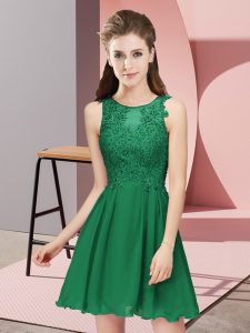 Custom Fit Mini Length Zipper Wedding Party Dress Dark Green for Prom and Party and Wedding Party with Appliques