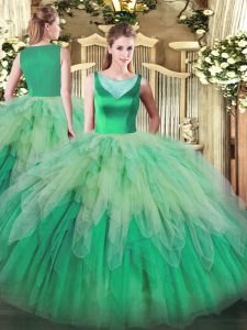 Latest Floor Length Multi-color Quinceanera Dress Organza Sleeveless Beading and Ruffles