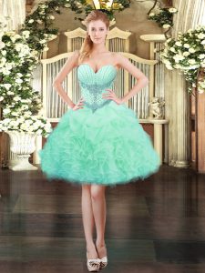 Mini Length Lace Up Evening Dress Apple Green for Prom and Party with Beading and Ruffles