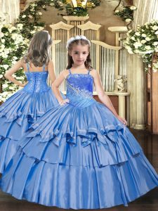 New Arrival Floor Length Ball Gowns Sleeveless Baby Blue Little Girls Pageant Dress Wholesale Lace Up