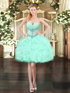 Mini Length Lace Up Dress for Prom Apple Green for Prom and Party with Beading and Ruffles