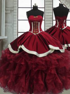 Red Sleeveless Organza Lace Up Quince Ball Gowns for Sweet 16 and Quinceanera