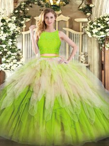 Custom Fit Ball Gowns 15 Quinceanera Dress Multi-color Scoop Organza Sleeveless Floor Length Zipper