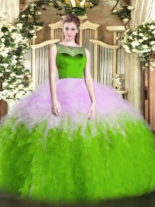 Free and Easy Multi-color Ball Gowns Beading and Ruffles Ball Gown Prom Dress Zipper Tulle Sleeveless Floor Length