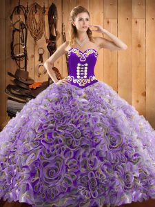 Cute Sleeveless Sweep Train Lace Up With Train Embroidery Ball Gown Prom Dress