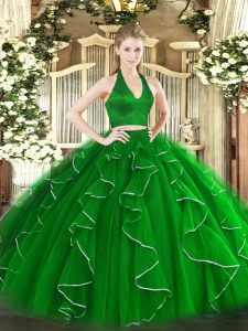 Wonderful Green Sleeveless Ruffles Floor Length Quinceanera Dresses