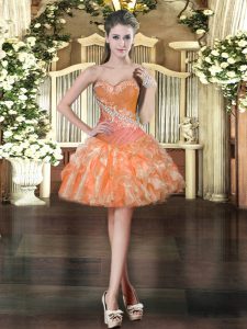 Orange Ball Gowns Beading and Ruffles Lace Up Organza Sleeveless Mini Length