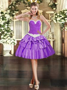 Sweet Appliques and Ruffled Layers Eggplant Purple Lace Up Sleeveless Mini Length