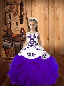 Eye-catching Straps Sleeveless Lace Up Little Girls Pageant Dress Wholesale Eggplant Purple Organza