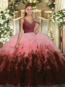 Simple Floor Length Backless Sweet 16 Quinceanera Dress Multi-color for Sweet 16 and Quinceanera with Ruffles