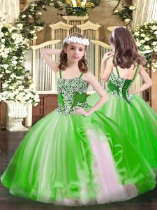 Super Floor Length Lace Up Glitz Pageant Dress Green for Party and Quinceanera with Appliques