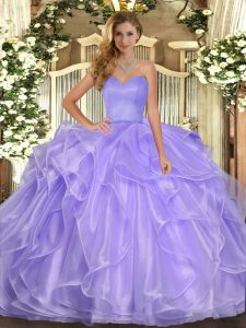 Cheap Ball Gowns Ball Gown Prom Dress Lavender Sweetheart Organza Sleeveless Floor Length Lace Up